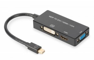 Kabel adapter DIGITUS 3w1 mini DisplayPort 4K 30Hz/1080p 60Hz miniDP/HDMI(UHD)+DVI<br />-I+VGA(FHD) M/Ż 0,2m 