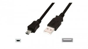 Kabel połączeniowy miniUSB 2.0 /Canon/ Typ USB A/miniUSB B(5pinów), M/M czarny 3m AK-300130-030-S