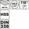 Wiertło do metalu Hex 2.0 mm, 3 szt.