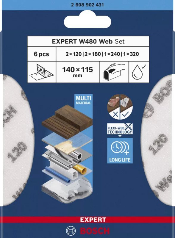 ARKUSZ ŚCIERNY PIANKA EXPERT 115*140MM W480 SET 6PC (1 OP)
