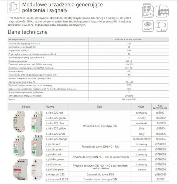 LAMPKA SYGNALIZACYJNA NA SZYNĘ DIN E.I.DIN.220 ZIELONA (1 SZT)