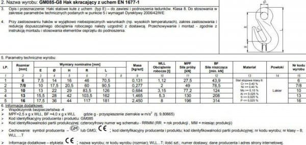 HAK SKRACAJĄCY Z UCHEM 7/8MM WLL 2T G8 EN1677-1 (1 SZT)