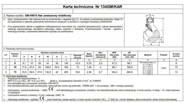 HAK ZAWIESIOWY SWORZNIOWY Z ZABEZPIECZENIEM G10 10MM WLL (1 SZT)