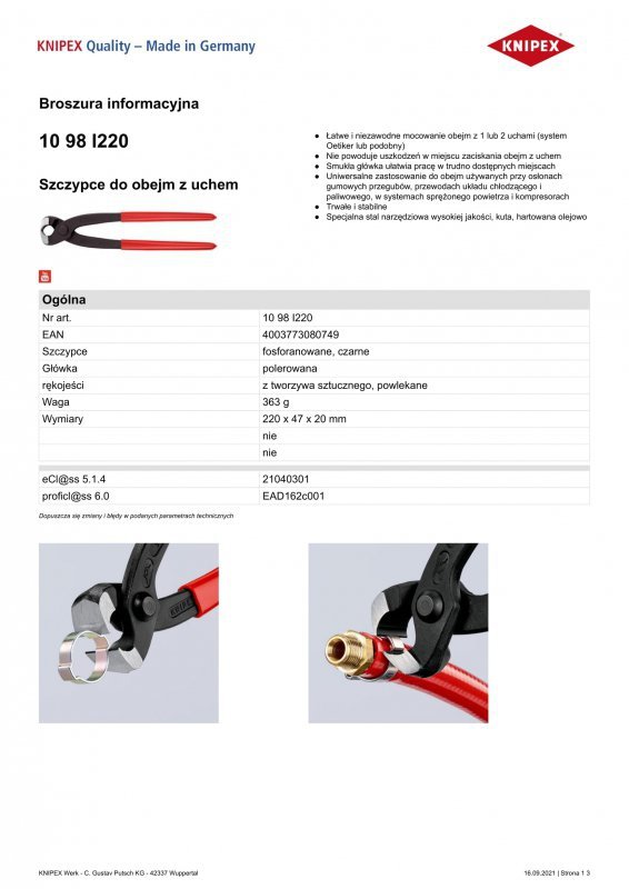 SZCZYPCE DO MONTAŻU OPASEK ZACISKOWYCH OETIKER (1 SZT)