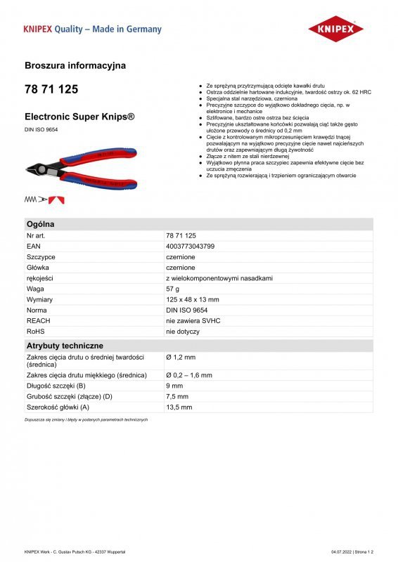 SZCZYPCE DO CIĘCIA 125MM ELECTRONIC SUPER KNIPS (1 SZT)