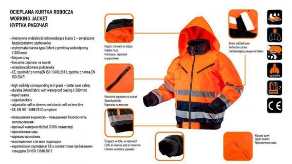 KURTKA ROBOCZA OSTRZEGAWCZA OCIEPLANA POMARAŃCZOWA ROZM. XL (1 SZT)