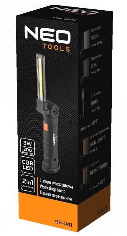 LAMPA WARSZTATOWA AKUMULATOROWA 200 LM COB + LATARKA (1 SZT)