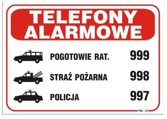 TABLICA 25*17.5CM TELEFONY ALARMOWE (1 SZT)