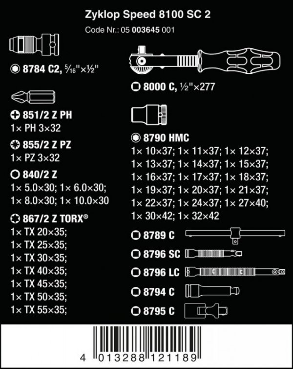 GRZECHOTKA ZYKLOP SPEED 1/2&#039;&#039; W ZESTAWIE METRYCZNYM, 37CZ. (1 KPL)