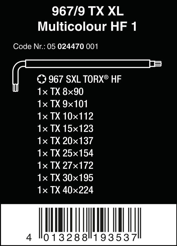 ZESTAW KLUCZY TRZPIENIOWYCH TORX 967/9 TX XL MULTIC TX8-TX40 (1 KPL)