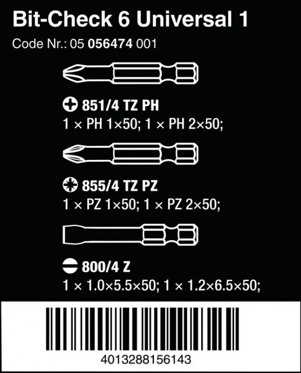 ZESTAW BIT-CHECK 6 UNIVERSAL 2, 6CZ. (1 KPL)