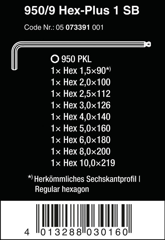 ZESTAW KLUCZY TRZPIENIOWYCH METRYCZNYCH Z KULKĄ HEX PLUS 9CZ (1 KPL)