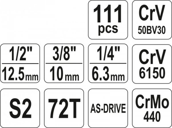 ZESTAW NARZĘDZIOWY 1/4&#039;&#039; 3/8&#039;&#039; 1/2&#039;&#039; 111CZĘŚCI XL (1 KPL)