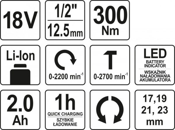 KLUCZ UDAROWY 18V 1/2&#039;&#039; 300NM 2.0AH (1 KPL)