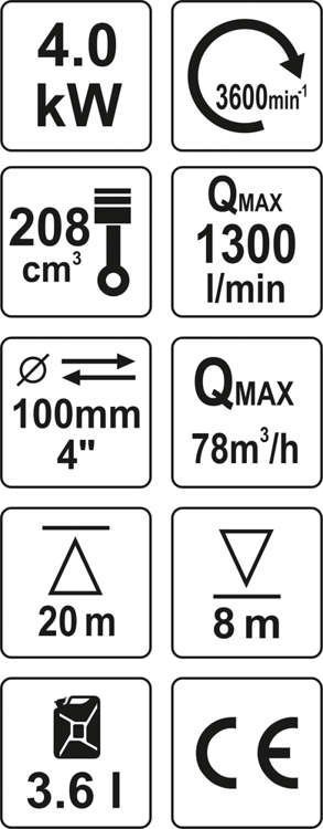 MOTOPOMPA DO WODY SPALINOWA 4&#039;&#039; 5,9HP 96M3/H (1 SZT)