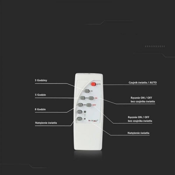 Projektor LED Solarny V-TAC 35W Czarny IP65, Pilot, Timer VT-100W 4000K 2450lm