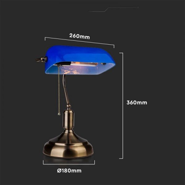 Lampa Bankierska V-TAC E27 Stare Zloto Niebieski Klosz VT-7151-B