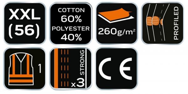 Spodnie ostrzegawcze 40% poliester, 60% bawełna, 260 gsm, rozmiar XXL