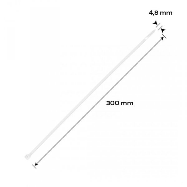 Opaski zaciskowe EXTREME 4.8 × 300 mm, białe, 100 szt.