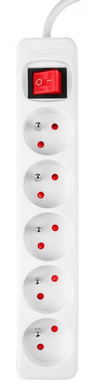 Przedłużacz listwowy 5m, 3x1.5mm2, 5G, biały, ON/OFF
