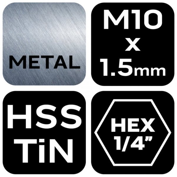 Wiertło gwintujące HSS TiN, M10x1,5 mm, Hex