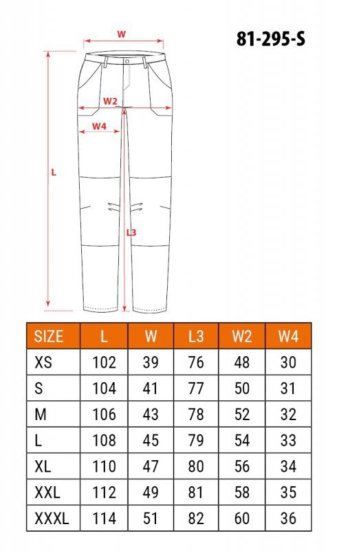 Spodnie robocze Mix&Match, 4 way stretch, czarno-pomarańczowe, rozmiar S
