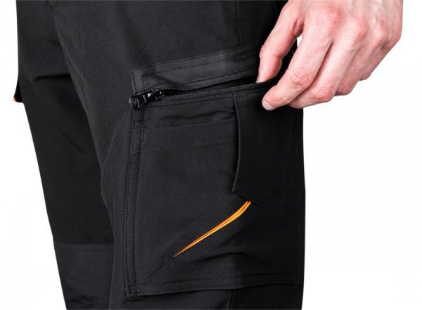 Spodnie robocze Mix&Match, 4 way stretch, czarno-pomarańczowe, rozmiar M