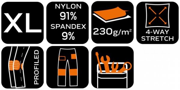 Spodnie robocze Mix&Match, 4 way stretch, z kaburami, Cordura, beżowo-czarne, rozmiar XL