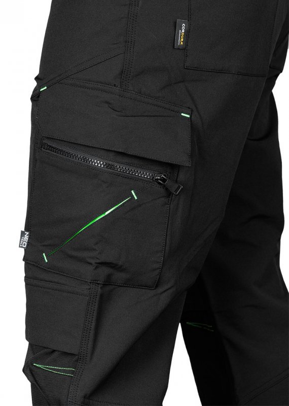 Spodnie robocze Mix&Match, 4 way stretch, z kaburami, Cordura, czarne, rozmiar S