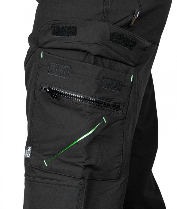 Spodnie robocze Mix&Match, 4 way stretch, z kaburami, Cordura, czarne, rozmiar XXXL