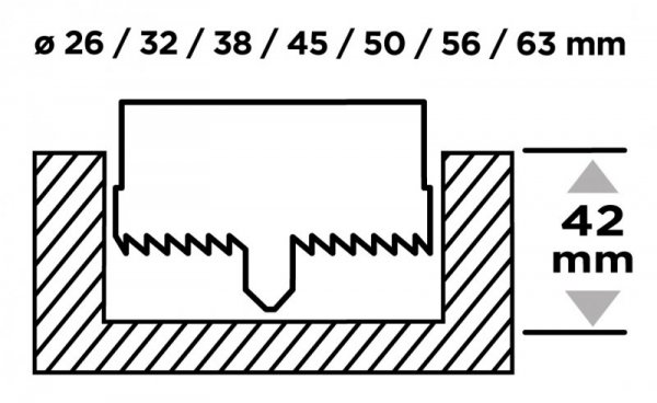 Otwornica do drewna 26 - 63 mm, h 50 mm zęby hartowane, zestaw 7 szt.