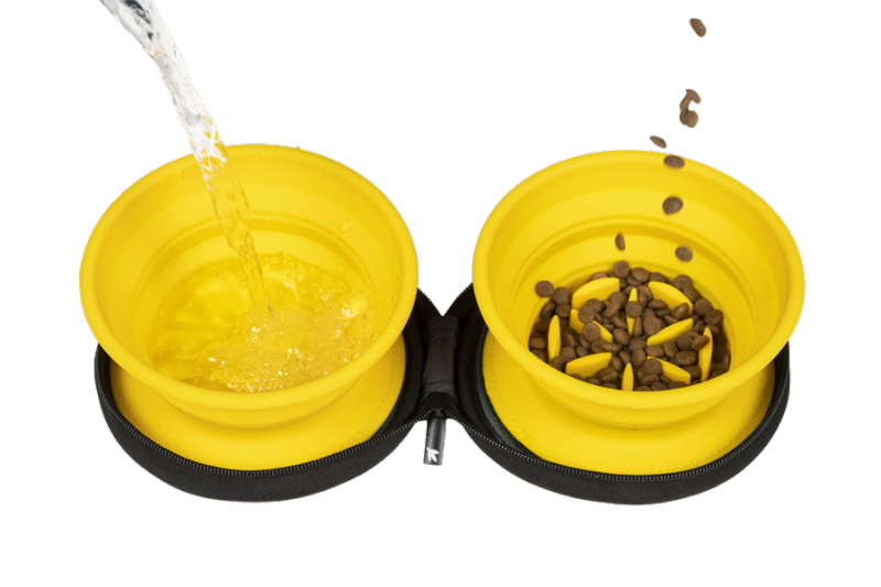 Kiwi Walker TRAVEL DOUBLE BOWL SLOWFEEDER zestaw spowalniających misek turystycznych różowych