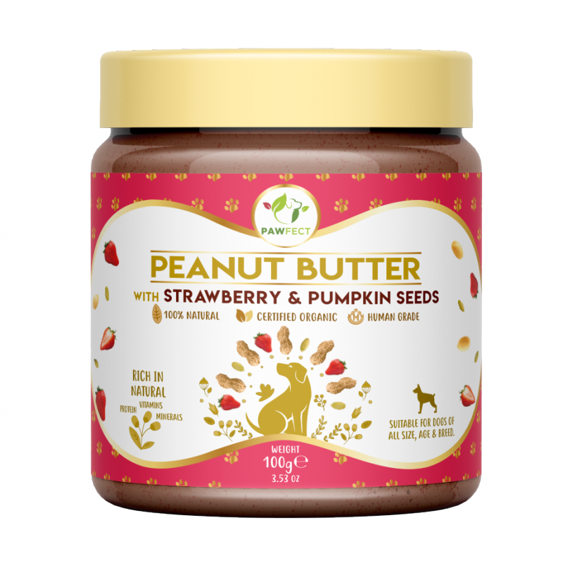 PAWFECT Peanut Butter STRAWBERRY &amp; PUMPKIN SEEDS Masło orzechowe z truskawkami i nasionami dyni 100g