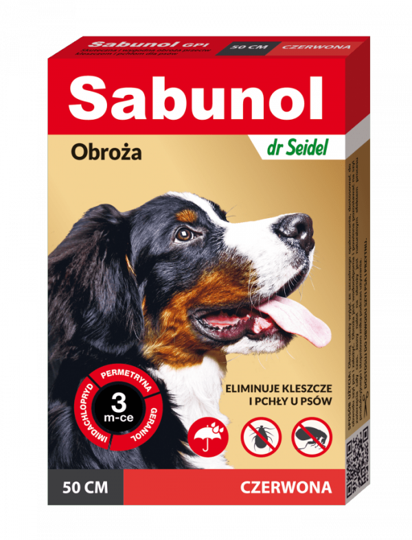 SABUNOL obroża czerwona przeciw pchłom i kleszczom dla psów 50cm