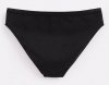 Tył czarnych majtek typu bikini, ułożonych płasko. Materiał jest gładki i elastyczny, a krój zapewnia pełne przyleganie do ciała, idealne pod obcisłe ubrania.