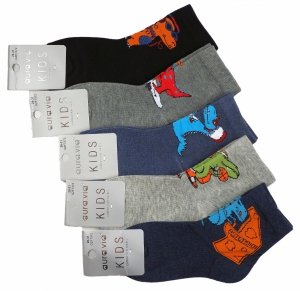 Dino Kids-Zestaw Kolorowych Skarpetek dla Dzieci z Motywem Dinozaurów 5 par 28-31 Aura.via