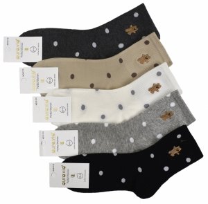 Damskie skarpetki bawełniane w grochy z uroczym haftem misia 35-38 