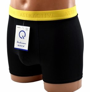 Aura.Via bokserki męskie bawełniane – czarne z żółtym pasem ATTRACTIVE, 2XL