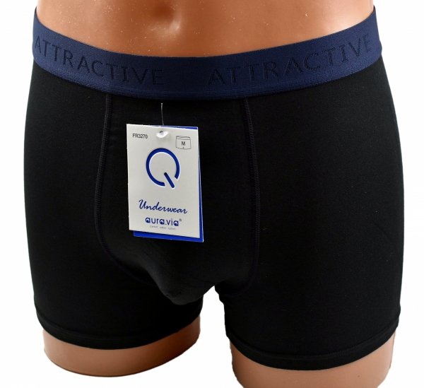 Bawełniane bokserki Aura.Via ATTRACTIVE – czarne z niebieskim pasem, L