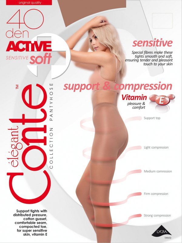 40 DEN to złoty środek między delikatnością a kryciem. Rajstopy ACTIVE SOFT pięknie wygładzają nogi, korygują sylwetkę i wspierają krążenie, dzięki czemu łatwiej unikniesz uczucia ciężkości.