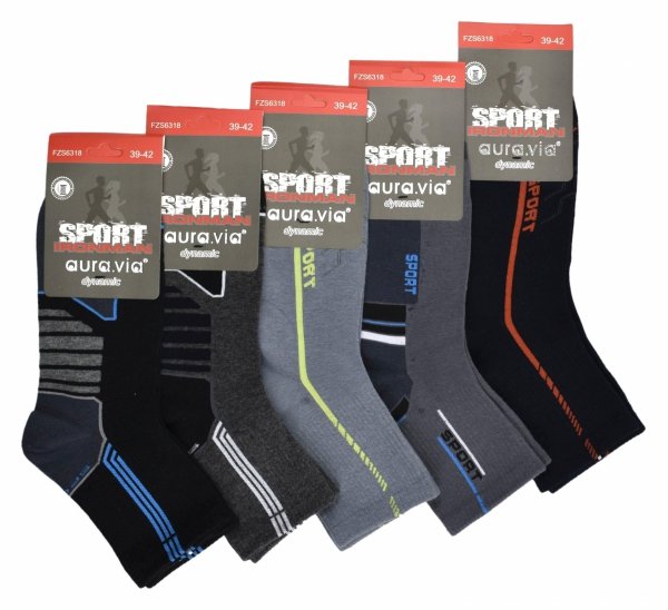 Męskie skarpety sportowe Auravia oferują komfort noszenia dzięki bawełnianej strukturze i wzmocnionym strefom. Dynamiczne linie podkreślają sportowy charakter produktu.