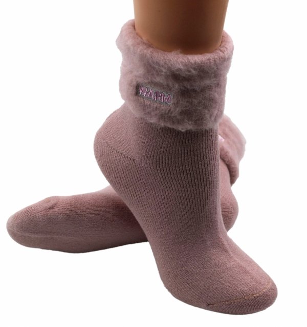 Ciepłe zimowe skarpety damskie WARM w kolorze pudrowego różu 35-38