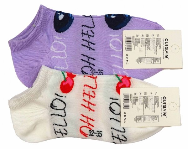 Owocowe stopki bawełniane, zestaw 2 par w rozmiarze 32-35 firmy Aura.via