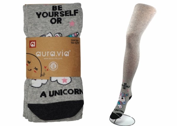 Magiczne rajstopy dziecięce, wzór jednorożec, w kolorze jasno szarym. Rozmiar 1-3lat. Model GHN7591