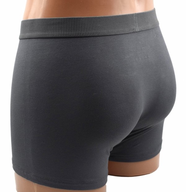 Bokserki męskie z bambusa w kolorze grafitowym oferują lekkość i miękkie dopasowanie. Struktura prążkowana poprawia elastyczność i estetyczny wygląd.