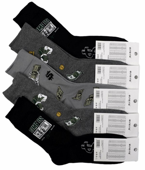 Aura.Via wesołe skarpety męskie 39-42–banknoty, dolary i monety w zestawie