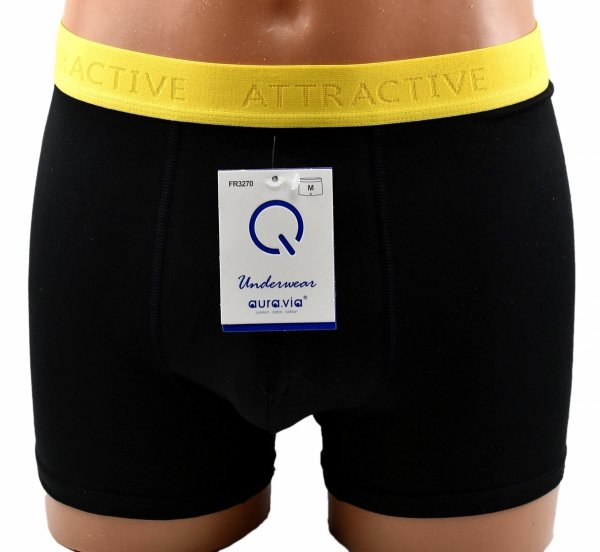 Aura.Via bokserki męskie bawełniane – czarne z żółtym pasem ATTRACTIVE, L