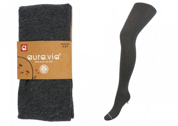 Rajstopy bawełniane firmy AuraVia w rozmiarze 10-12 lat. Gładka struktura z wplecioną  brokatową srebną nitką.