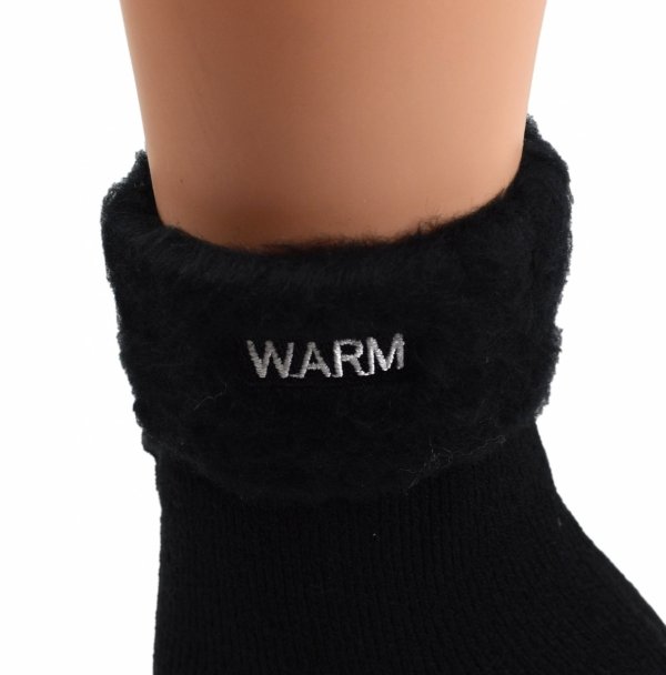 Czarne zimowe skarpety damskie WARM – puszyste, ciepłe i stylowe 35-38