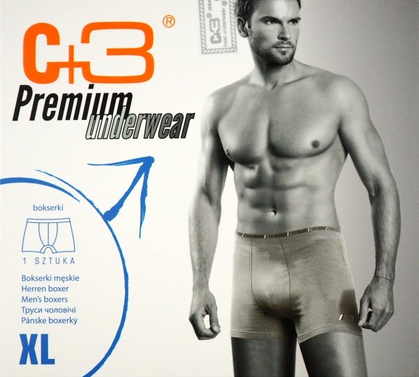 Szare bokserki męskie, jakość firmy C+3 roz XL, 95% zawartość bawełny.